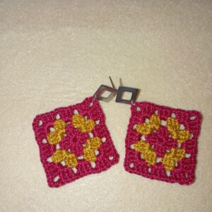 Pendientes granny squares granate y dorados